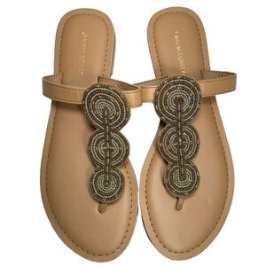 Cynthia Rowley Beaded Tan Thong Flat Sandals Size 8